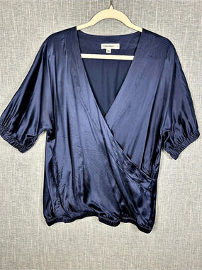 Calvin Klein Silk Wrap Blouse in Blue Size Medium Like New